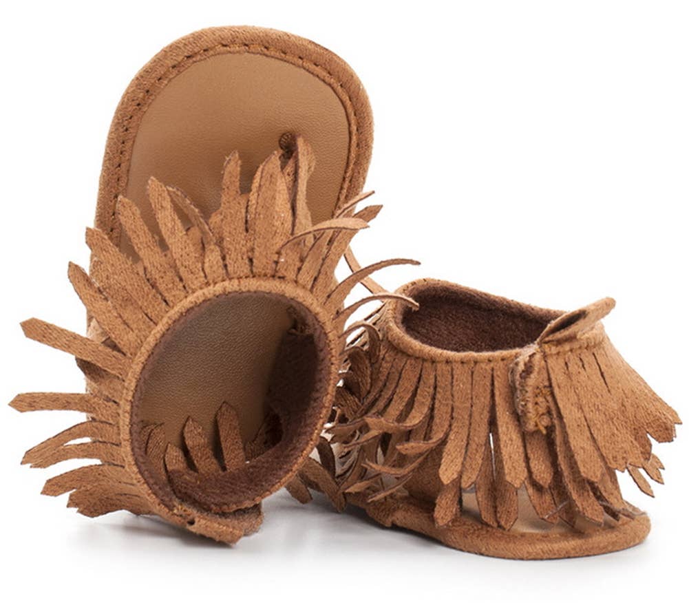 Fennco Styles - Wholesale Crib Shoes - Baby - Brown Boho Fringe Soft Sole Sandal Baby Crib Shoes1