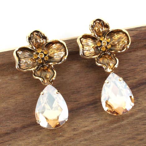 E24510 Teardrop Glass Dangled Bold Color Flower Earrings for wholesale by Pretty Persuasions