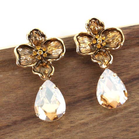 Pretty Persuasions - Wholesale Dangle Earrings - E24510 Teardrop Glass Dangled Bold Color Flower Earrings0