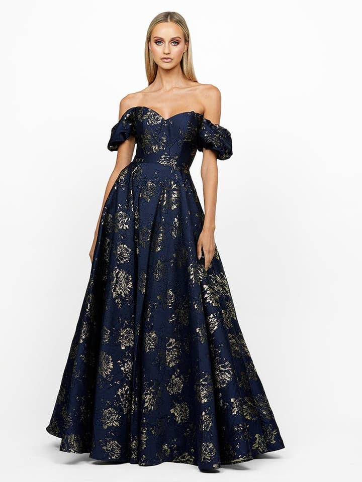 NAVY GOLD SANDY SWEETHEART OFF SHOULDER GOWN B56D07L for wholesale on Faire