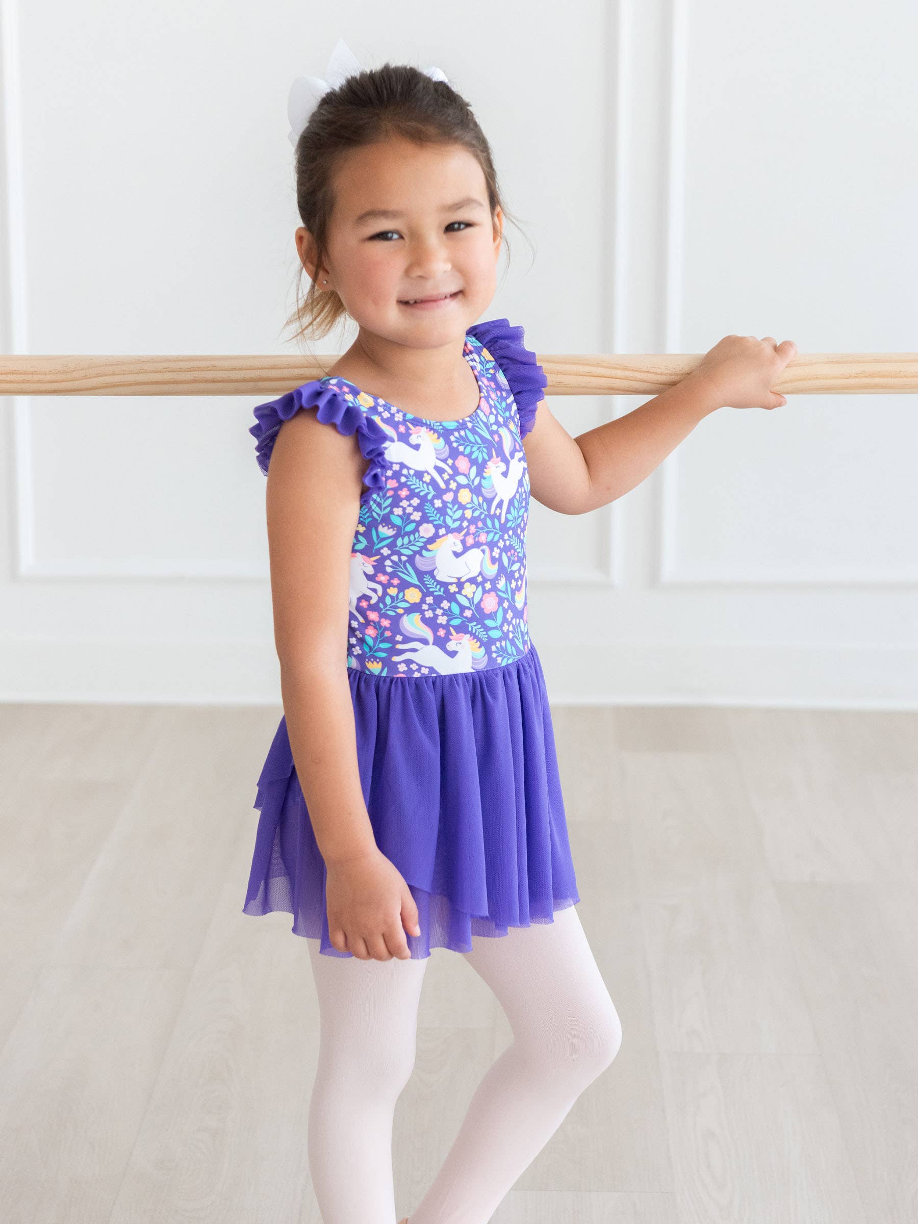 Blue Girls Unicorn Meadow Flutter Sleeve Dance & Gymnastics Leotard for wholesale on Faire4