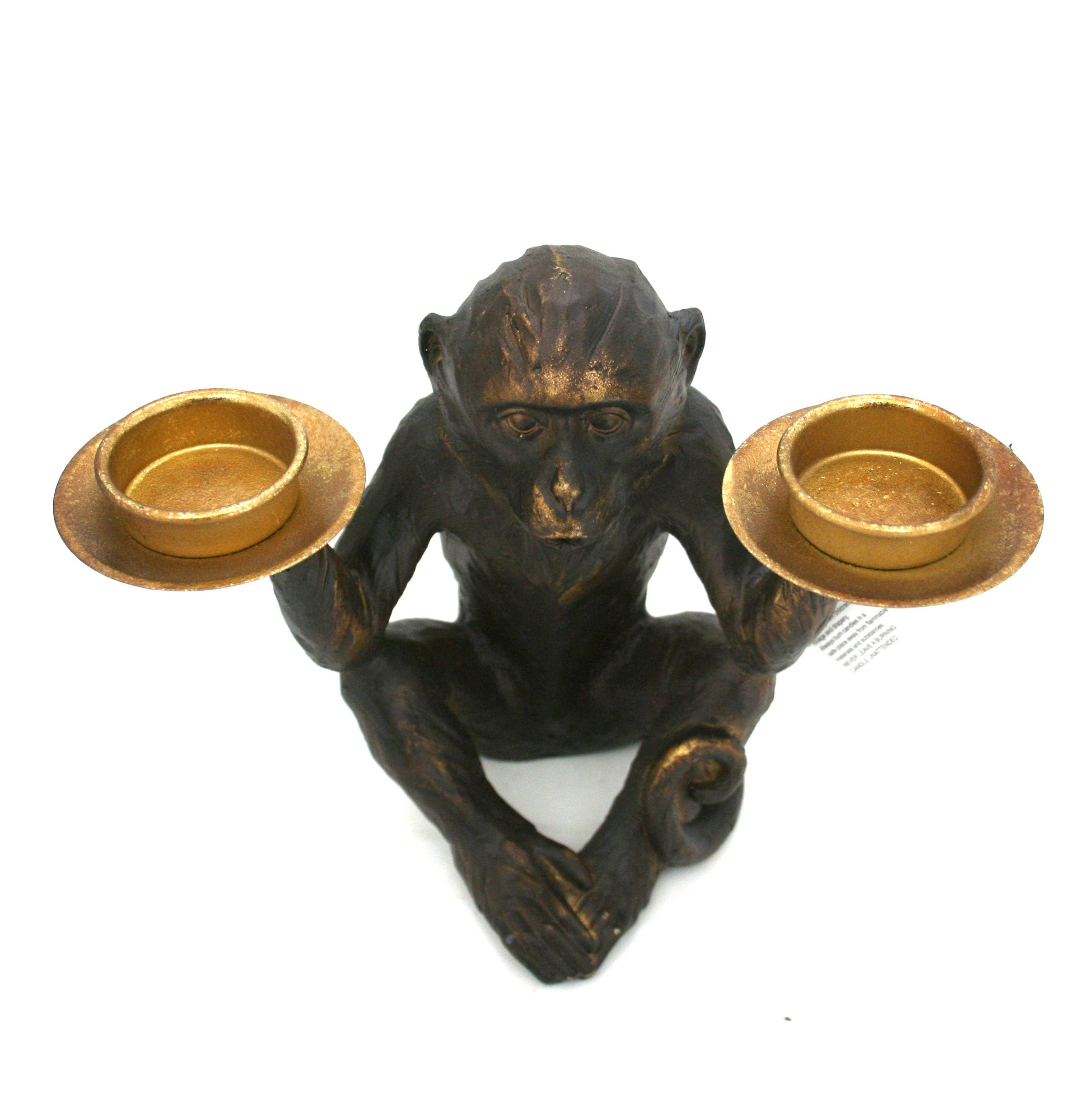 Modern World by Contrast Inc. – Engroshandel Lyseholder – Monkey lysestage til to fyrfadslys med guldlak1