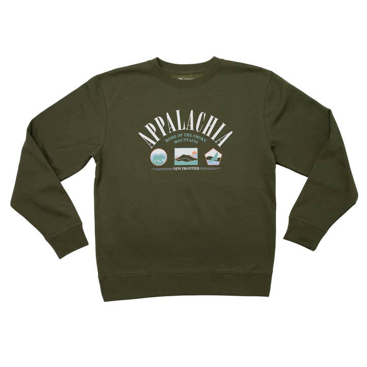 New Frontier - Wholesale Graphic Sweatshirt - Unisex - 90's Appalachia Crewneck (Deep Olive)