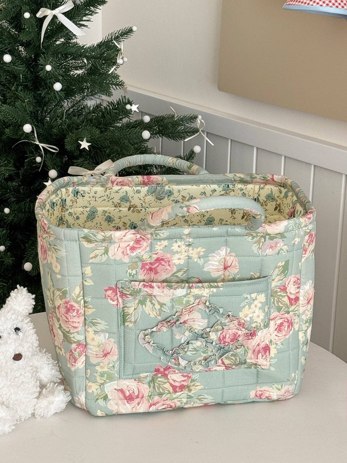 Tickled Teal - Wholesale Storage Bin - Quilted Floral Soft Side Storage Tote1
