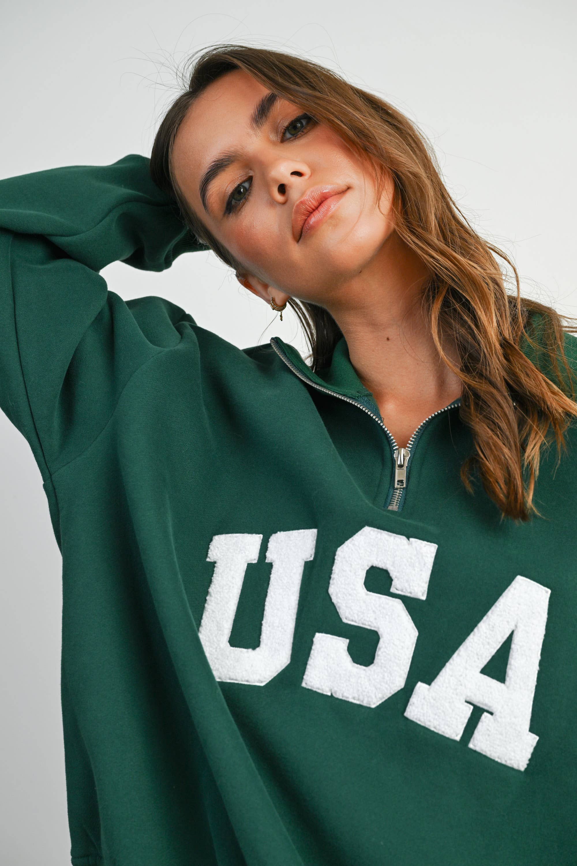 BUTTERMELON - Wholesale Sweatshirt - Women's - Quarter Zip Long Sleeve Top - BMT77953