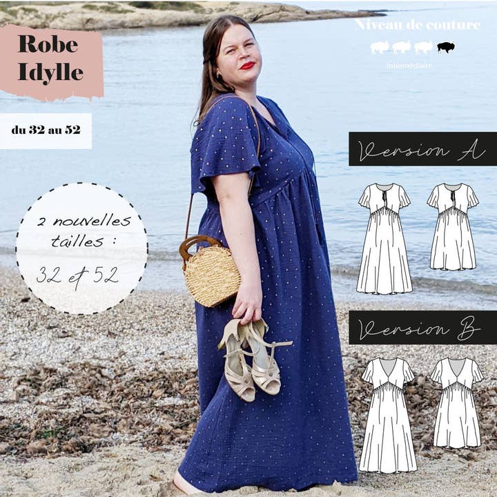 Idylle Maxi Dress and Short Dress Pattern (32 to 52) for wholesale by Super Bison