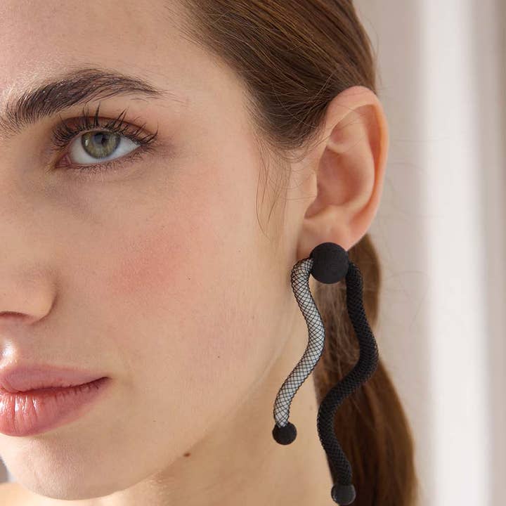 Iskin Sisters - Wholesale Dangle Earrings - Pendientes Vida Olas - Negro/Blanco*0