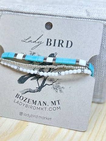 Classic Turquoise Tila Bead Stacked Bracelet Set for wholesale by Lady Bird Market