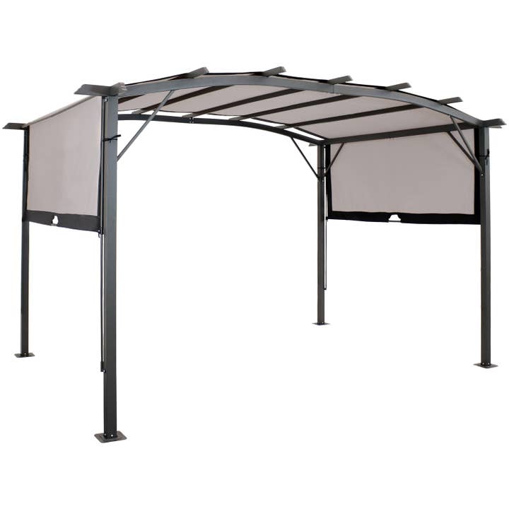 Sunnydaze Decor - Wholesale Outdoor Ornament/Decor - 9 x 12 Metal Arched Pergola with Retractable Canopy - Gray1