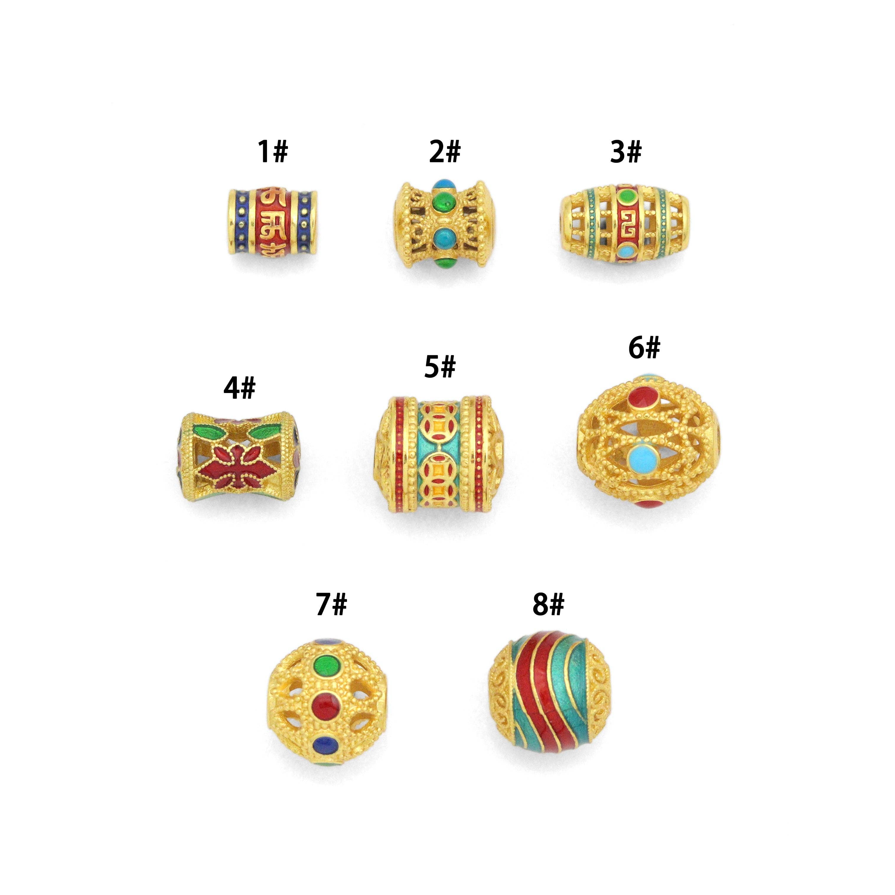 BestBeads&Beyond - Wholesale Individual Charm/Pendant - Tibetan-Style Enamel Bead Charm, Colorful Barrel & Round Beads for Jewelry Making, Sku#Y1065