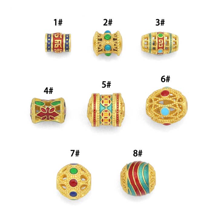 BestBeads&Beyond - Wholesale Individual Charm/Pendant - Tibetan-Style Enamel Bead Charm, Colorful Barrel & Round Beads for Jewelry Making, Sku#Y10650