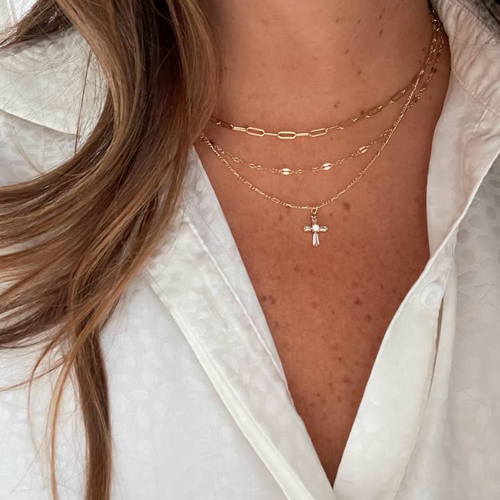 True by Kristy Jewelry - Wholesale Pendant/Charm Necklace - Petite CZ Cross Pendant Necklace Gold Filled