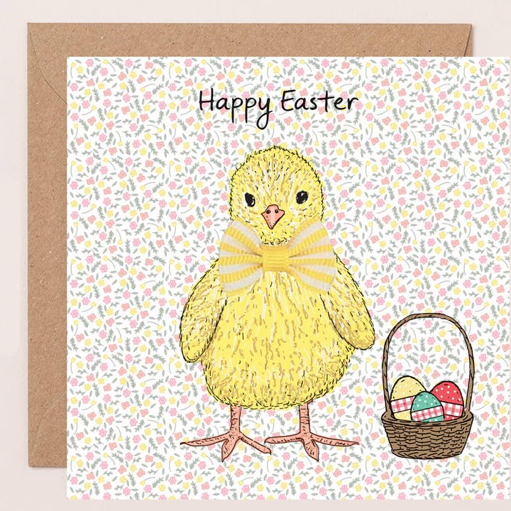 Vintage paaskaart kuiken met strikje voor wholesale door Apple & Clover