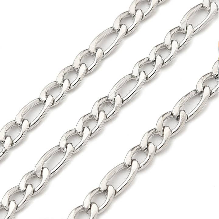 Silver Figaro Chain By the Foot - Stainless Steel for wholesale by Love, Paige Designs