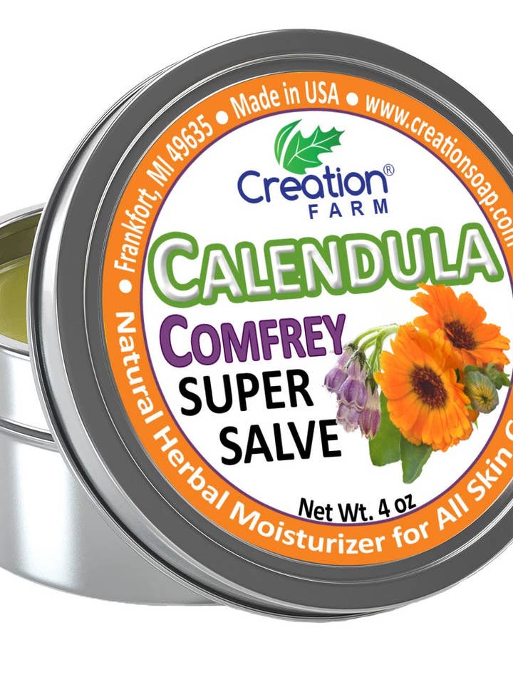 Pomada de Calêndula - Super Pomada - Lata Grande de 4 oz, Super Pomada, Pomada Herbal por atacado de Creation Farm Inc