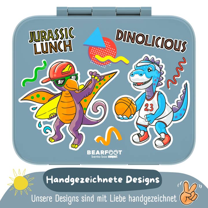 BEARFOOT – Engroshandel Madpose/-kasse – Børn – Madkasse med rum, let og lækagesikker - blå dinosaurer6