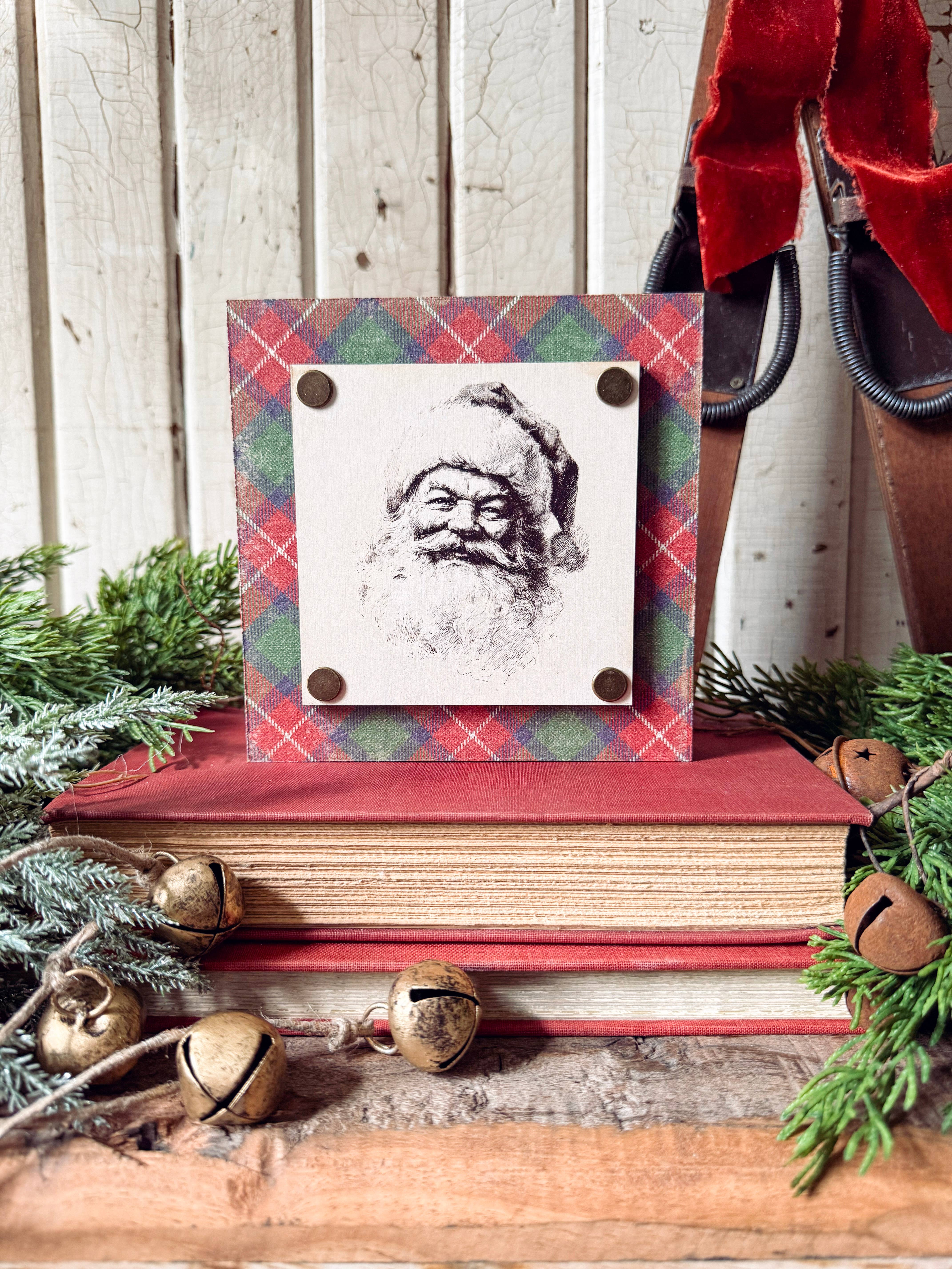 WillowBee Signs & Designs - Wholesale Sign - Mini Block Sign- Vintage Santa Face Plaque5