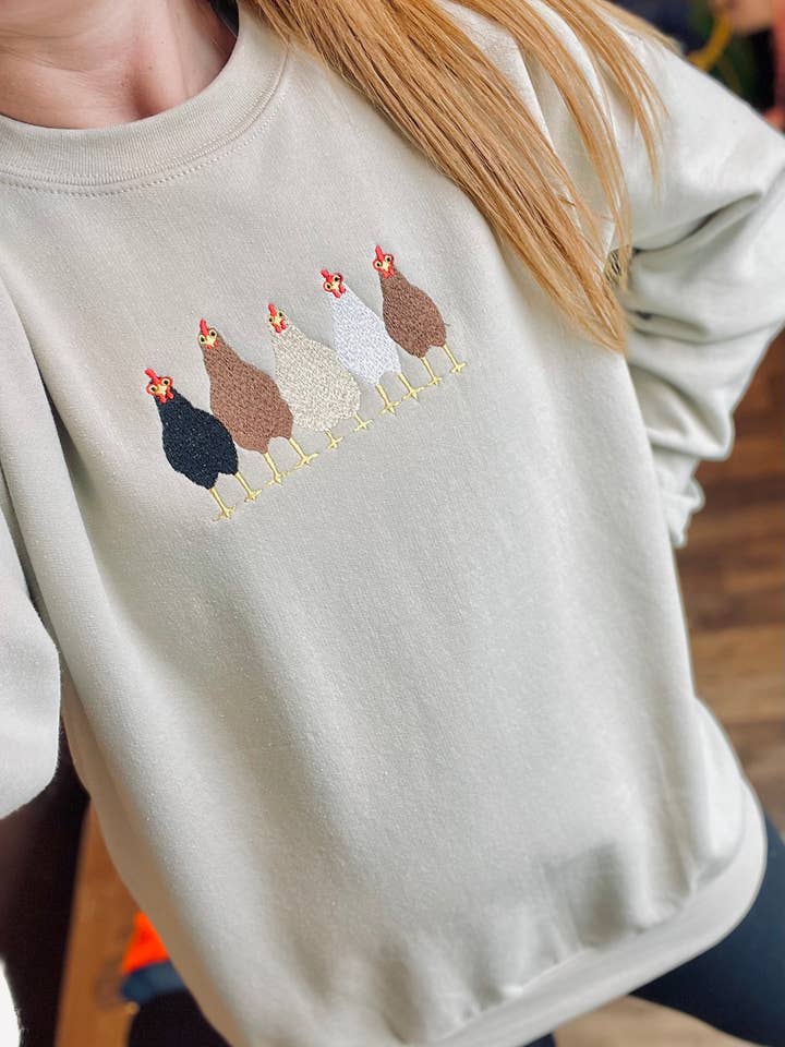 Wills Creek Designs - Wholesale Sweatshirt - Women's - Chickens Wholesale Embroidered Sweatshirt