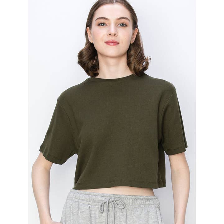 UP CLOTHING - Wholesale T-Shirt - Women's - Cropped Oversized Short Sleeve Thermal T Shirt Top