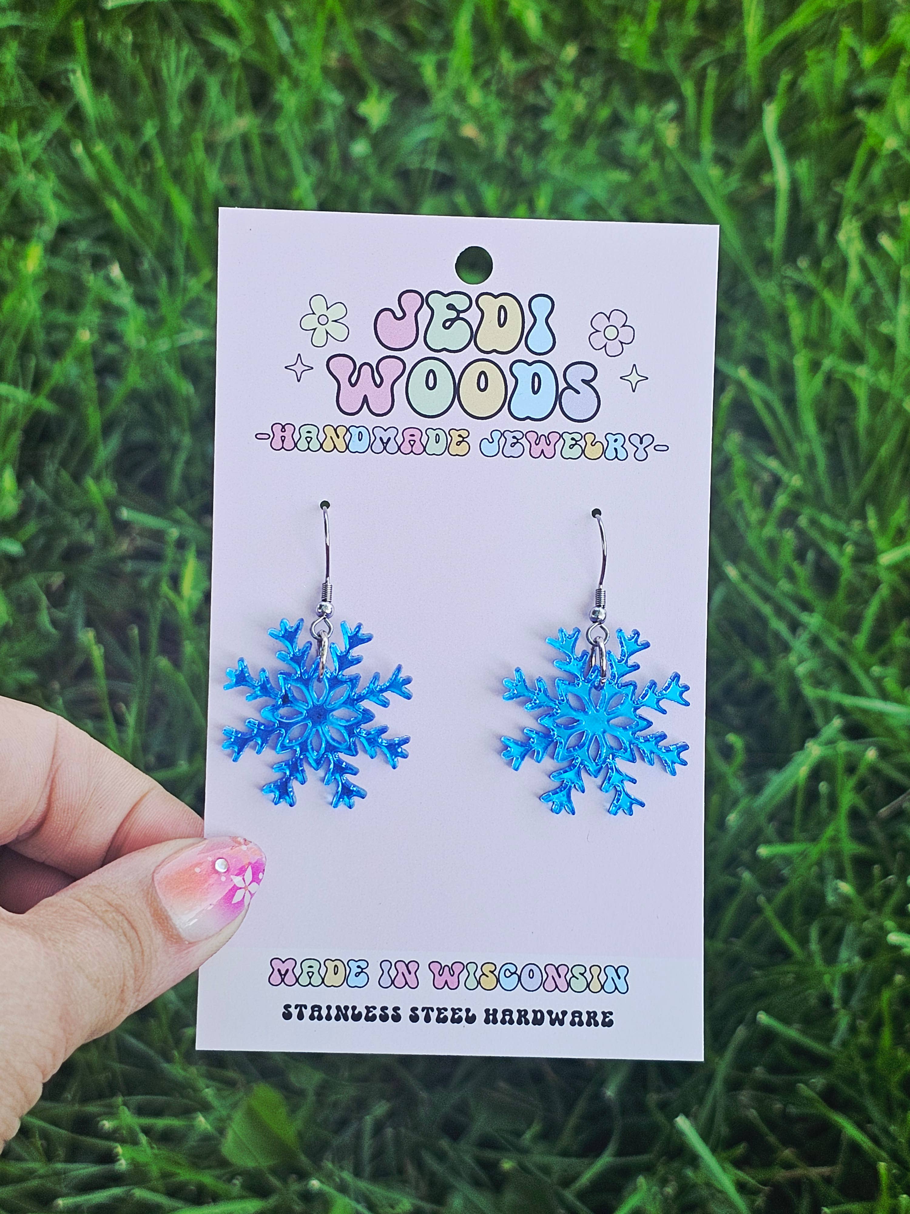 Jedi Woods LLC – Brincos de argola por atacado – Brincos Floco de Neve Espelho Azul 4