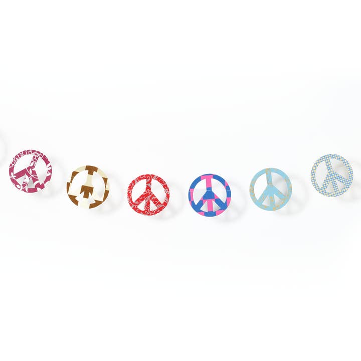 Matr Boomie Fair Trade - Wholesale Bunting/Garland - Peace Sign Recycled Paper Garland - Assorted Prints