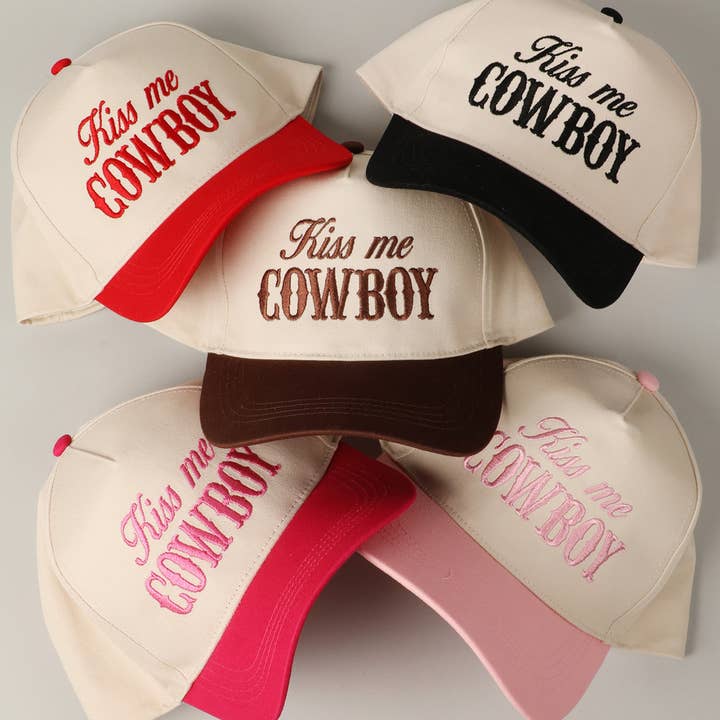 Fashion City - Wholesale Trucker Hat - Unisex - Kiss Me Cowboy Embroidery Two-Tone Cap