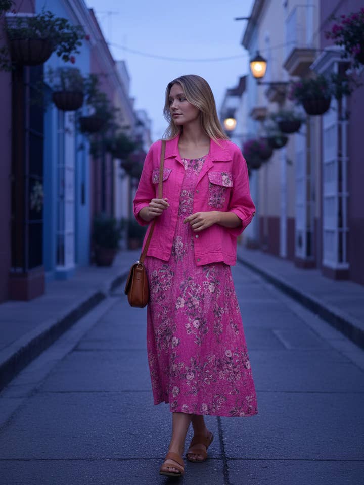 Set med mönstrad klänning och linneskjorta BLL-EM2222 för wholesale av ORNELLA PARIS