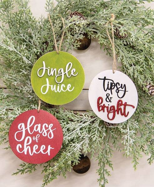 Col House Designs – wholesale Prydnadsset – Tipsy & Bright Christmas Ornament, 3 Diverse1