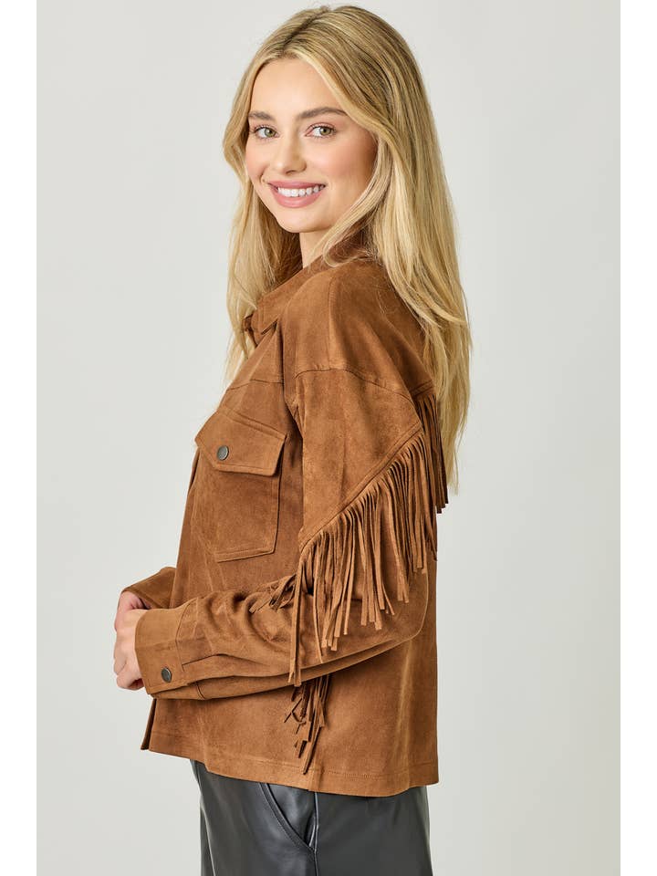 Mystree - Wholesale Shirt Jacket/Shacket - Women's - 20609 Fringe Back Detail Suede Shirt Jacket19