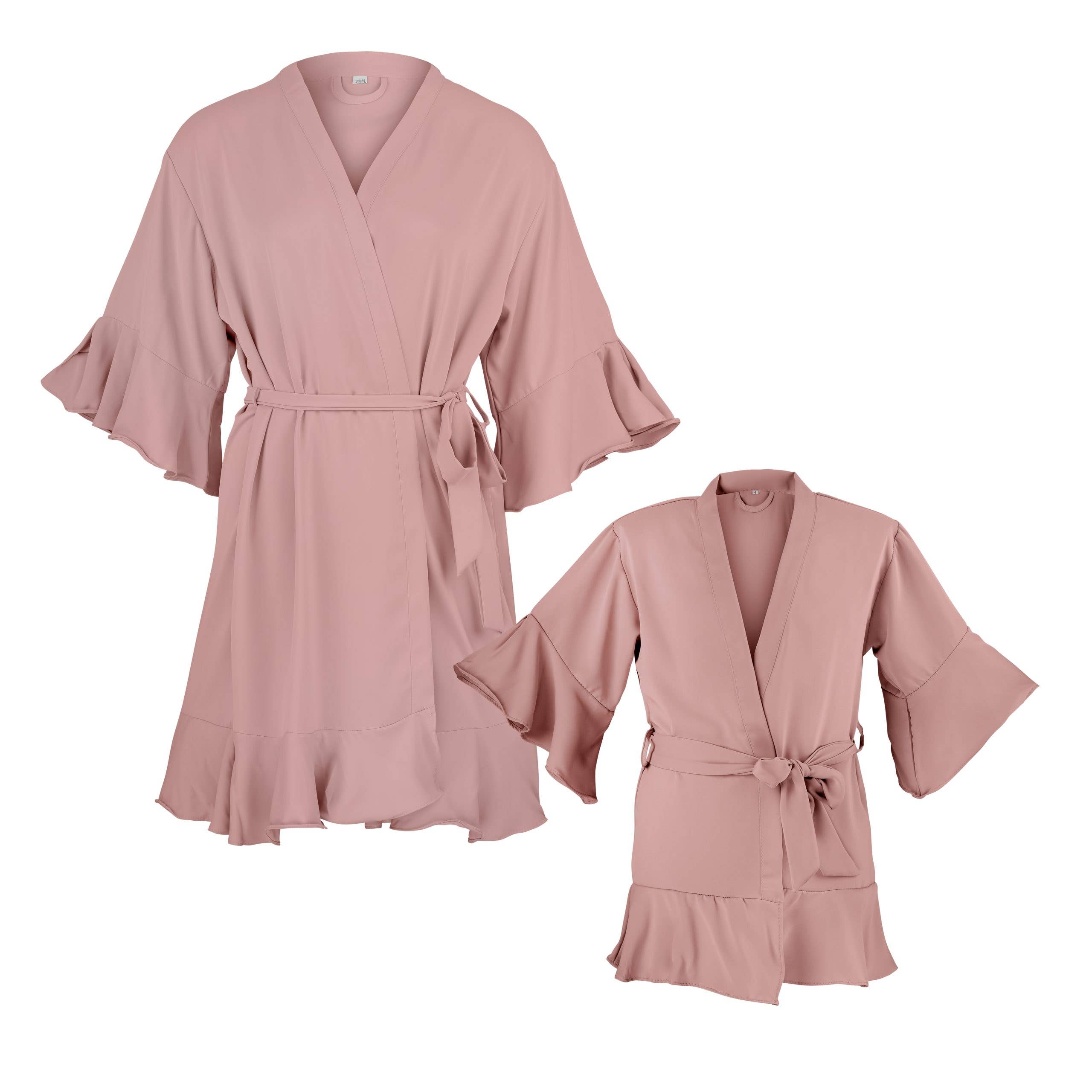 shopandmarry – wholesale Mommy & me sets – Rosé Ruffles kimono, pink with ruffles on the sleeves0
