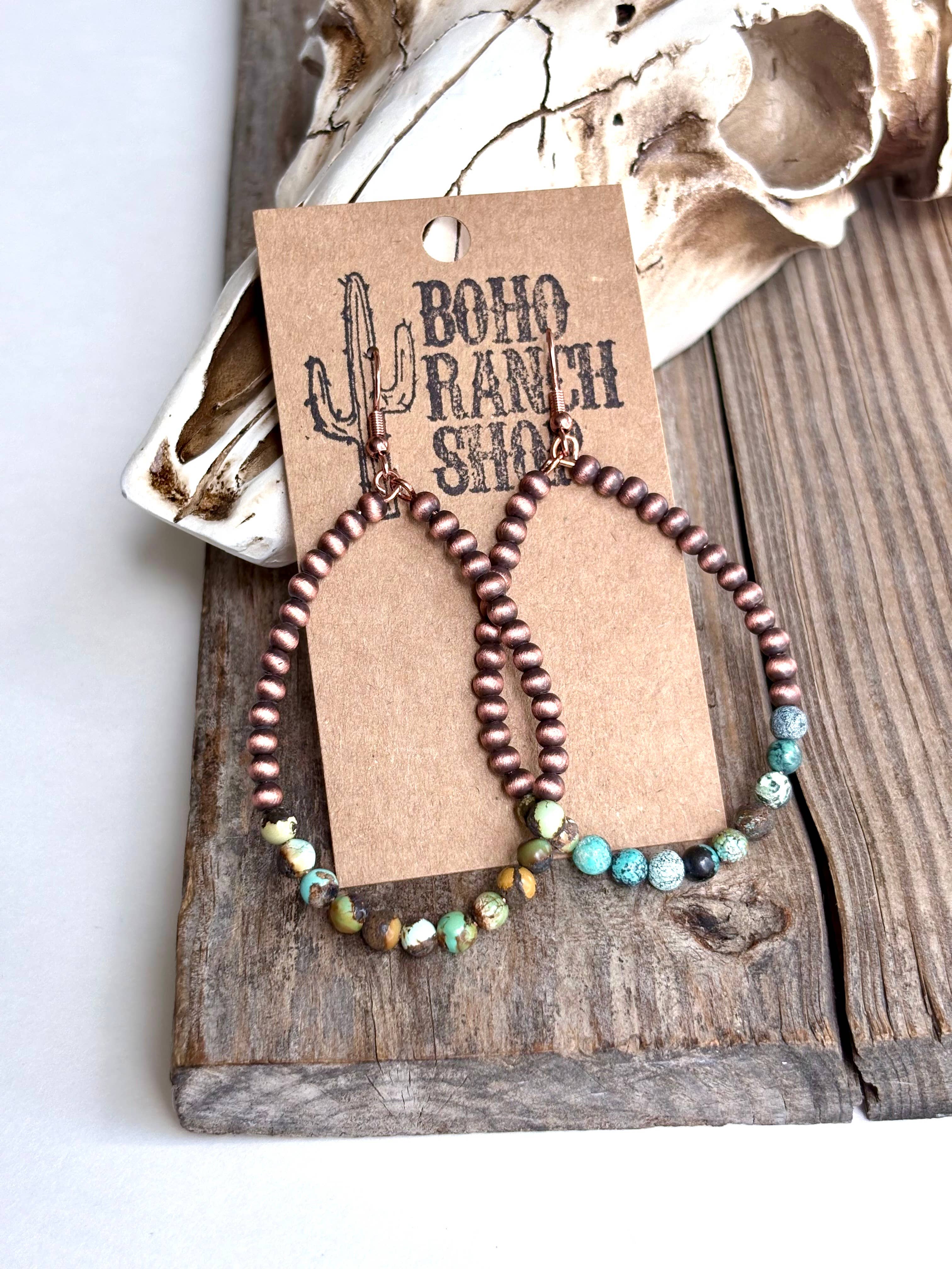 Boho Ranch Shop – wholesale Dangle earrings – Western Navajo Style Pearl Teardrop Hoop Dangle Earrings1