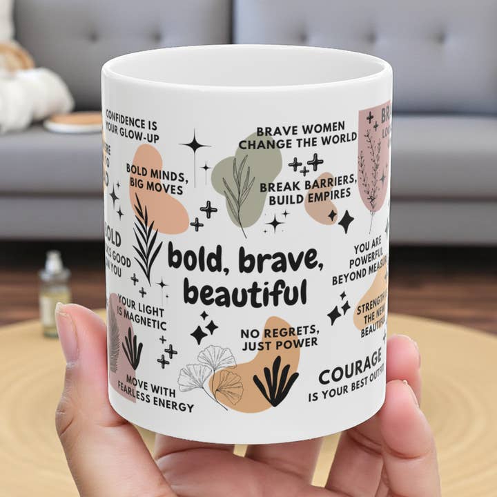 EMESLY - Vente Tasse à café - Tasse à café cadeau audacieuse, courageuse, belle et motivante ; 11oz/15oz0