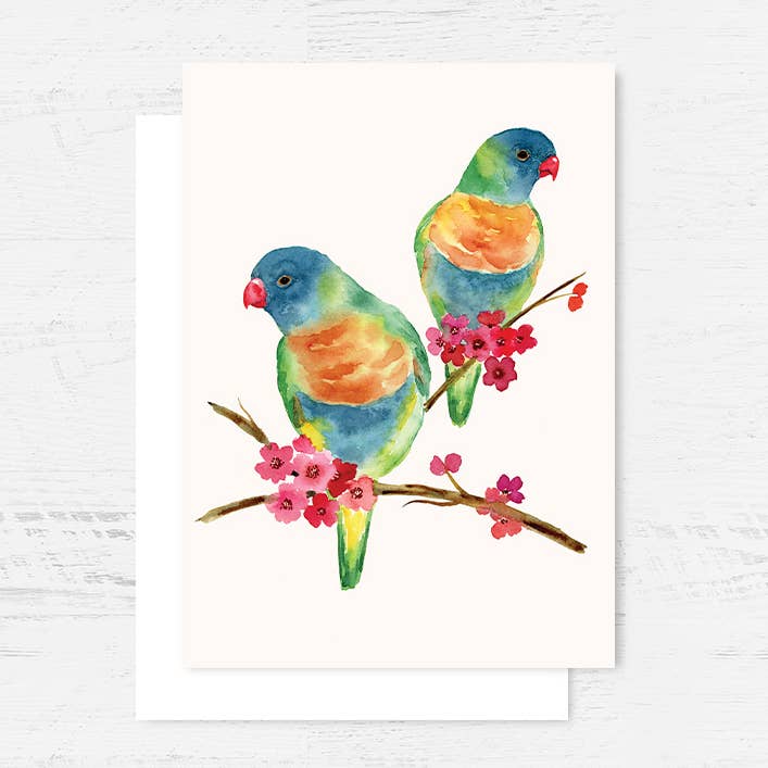 Rainbow Lorikeet Greeting Card for wholesale by Breezy Bird Studio