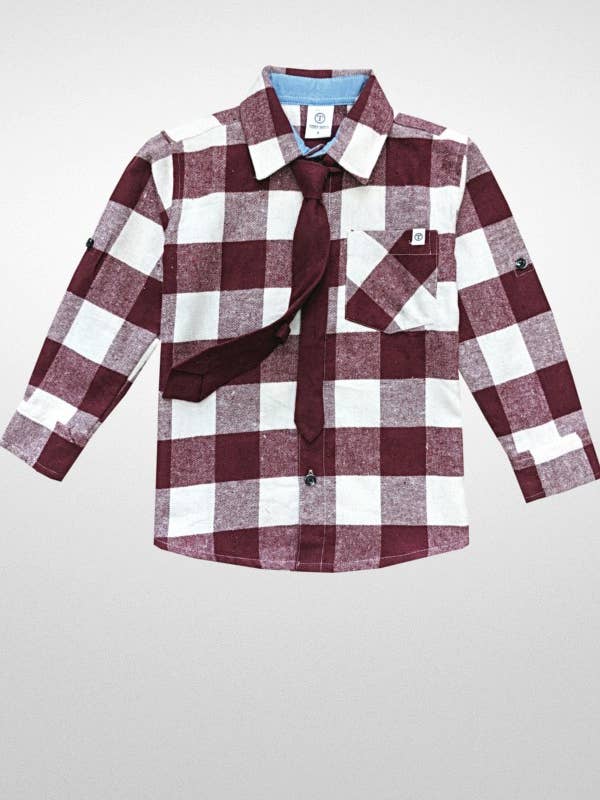 Boys Flannel Shirt with Removable Tie for wholesale by JJ BEBE LAND