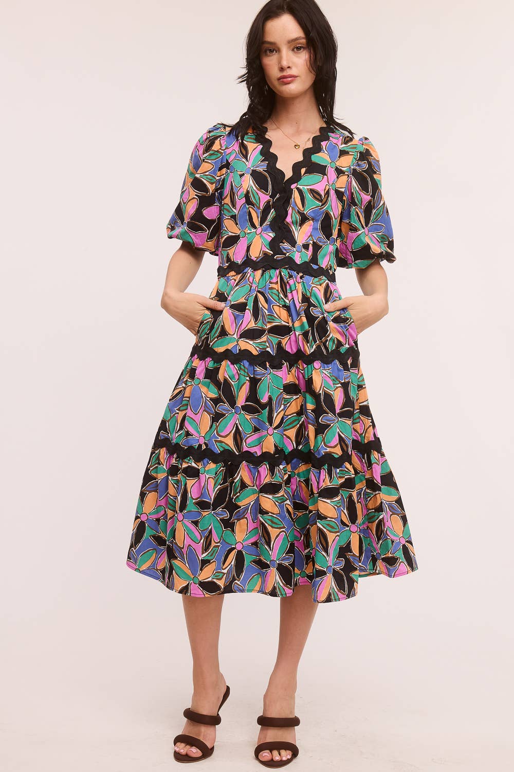 Ultramarine - Wholesale Dress - Women's - Printed Ric-Rac Midi Dress1