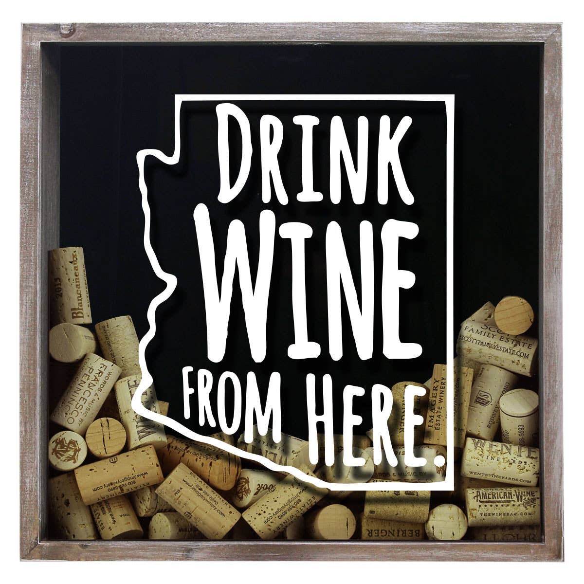 Torched Products - Wholesale Sign - Drink Wine From Here Beer Cap Shadow Box - Farmhouse Antique2