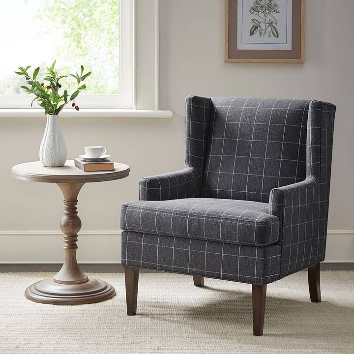 Windowpane Check Low Armed Accent Chair, Charcoal Grey * for wholesale by Olliix