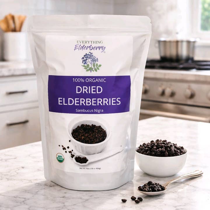 1lb Organic Dried Elderberries for wholesale by Everything Elderberry