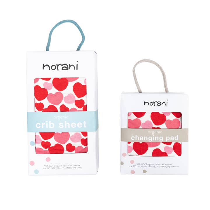 Norani Baby - Vente Housse de matelas à langer – bébé - Housse de matelas à langer biologique - Coeurs rouges et roses pour la Saint-Valentin3
