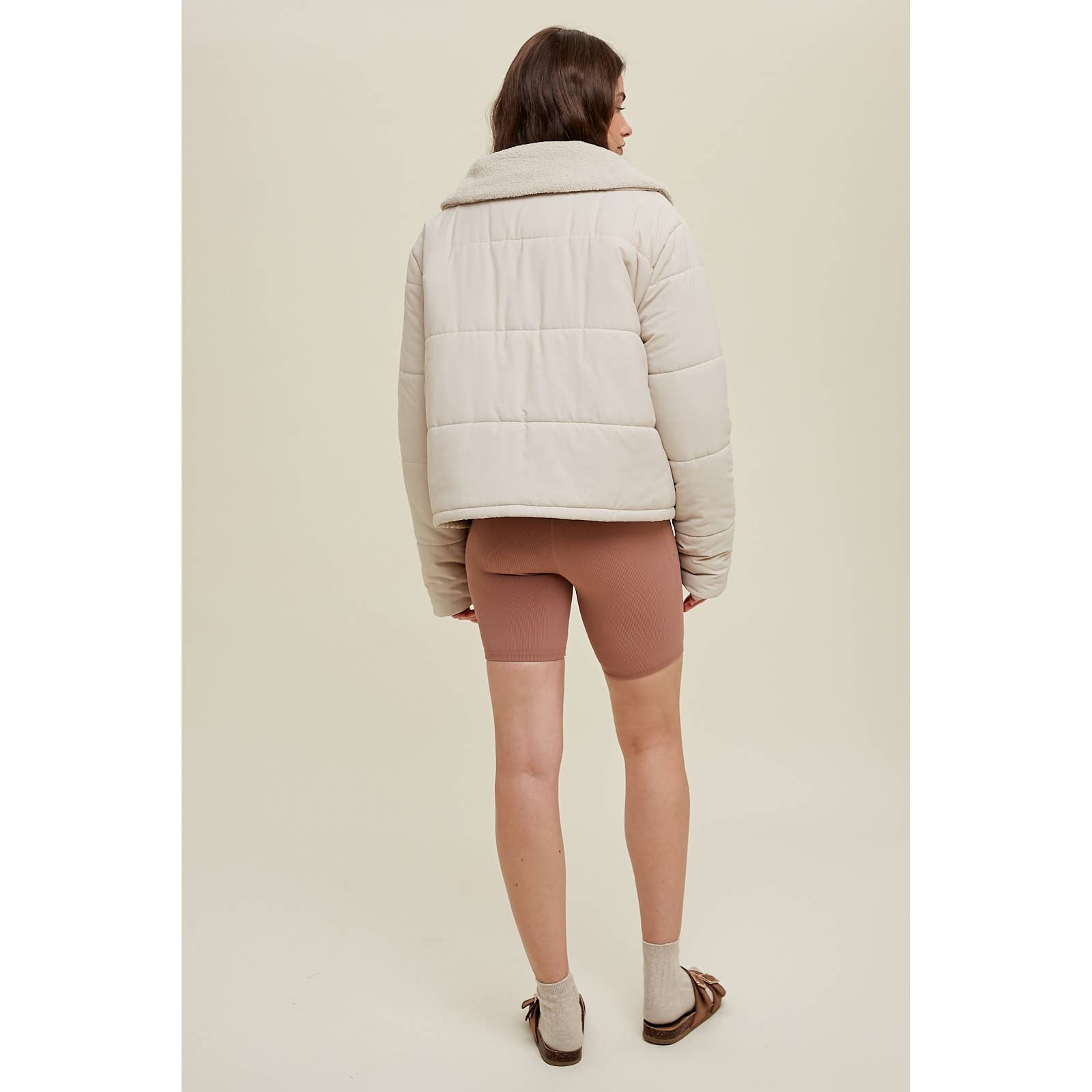 ECRU PADDED JACKET WITH SHERPA COLLAR DETAIL / WL23-7738 for wholesale on Faire3