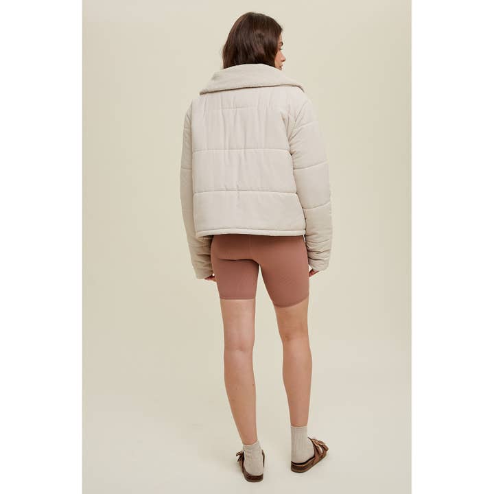 ECRU PADDED JACKET WITH SHERPA COLLAR DETAIL / WL23-7738 for wholesale on Faire3