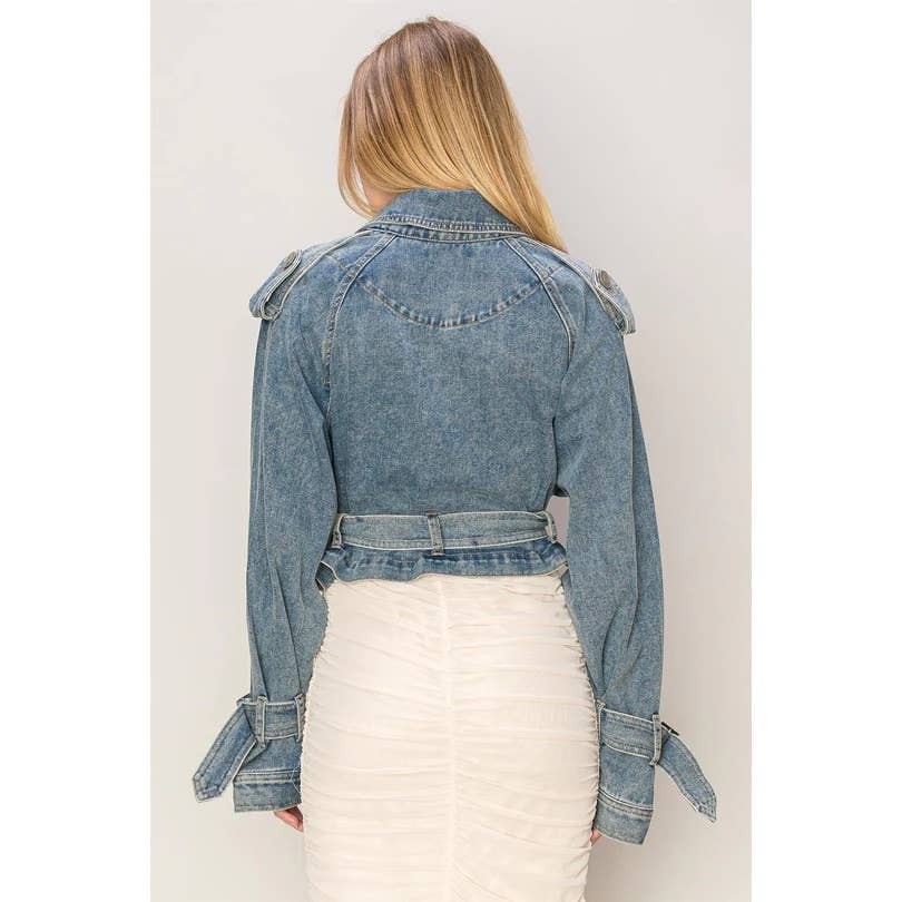 Apolline - Wholesale Denim Jacket - Women's - WASHED DENIM TRENCH CROP JACKET7
