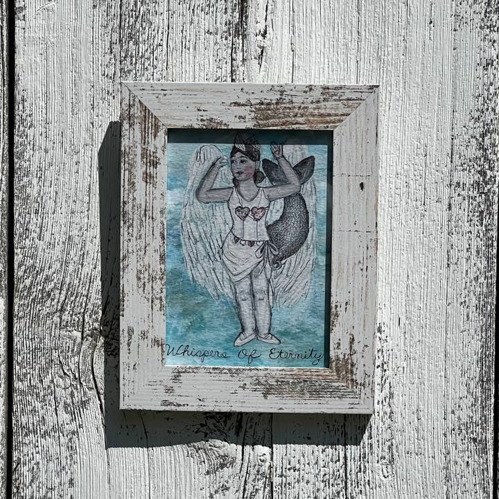 Framed "Whispers" Secret Mermaid" Giclee Art Print - 5x7 for wholesale by Flowerness Farm