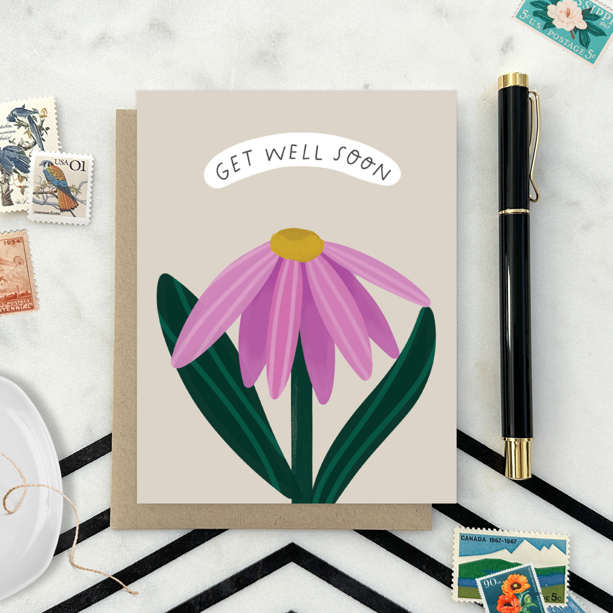 Barone and Co. – postal de desejos de melhoras por atacado – Cartão de Melhoras com Flor Única1