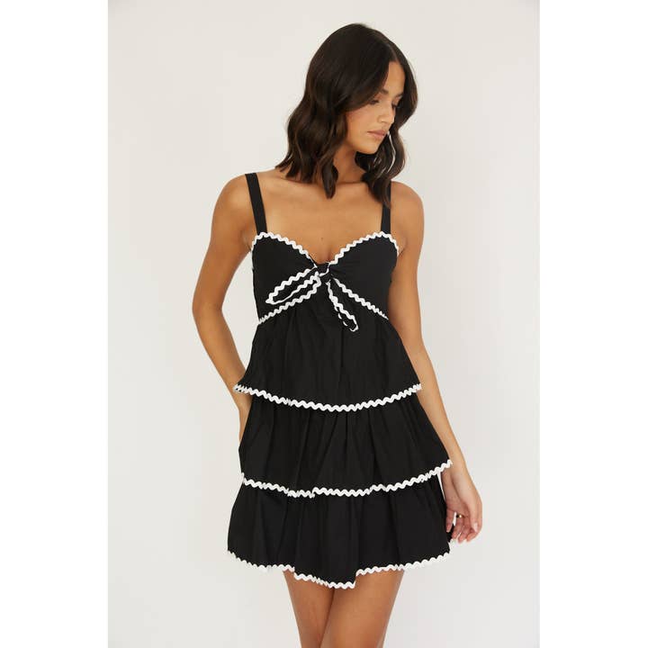 TIERED ZIGZAG DETAIL MINI DRESS / BR0019 for wholesale by One and Only Collective