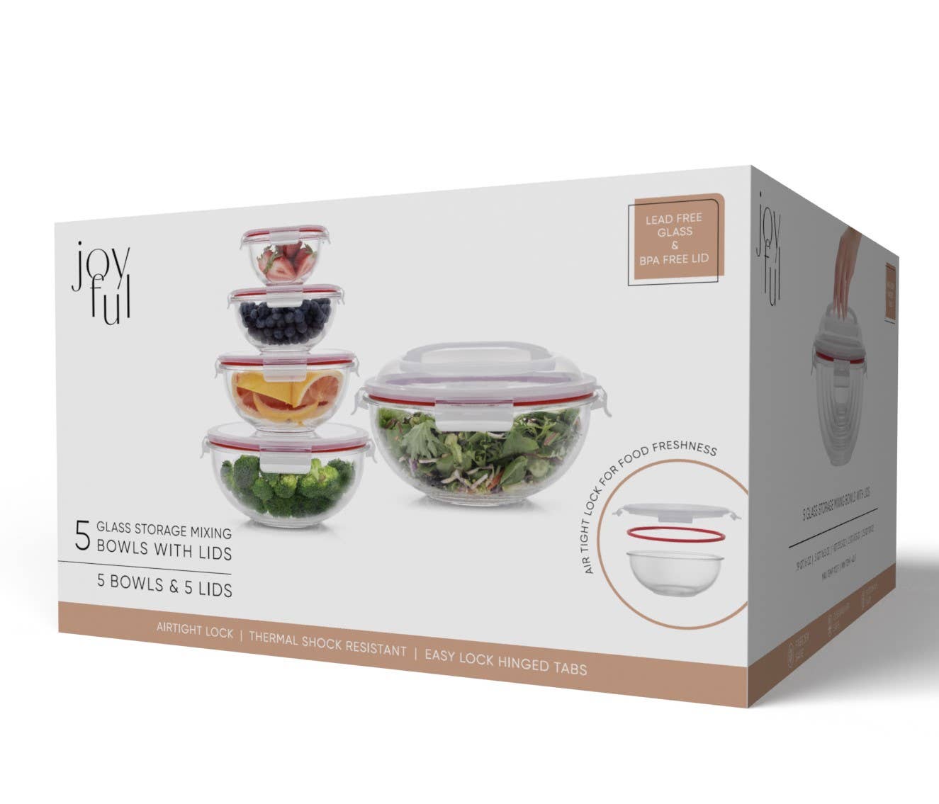 JoyJolt - Wholesale Mixing Bowl - Glass Kitchen Mixing Bowls With Snap on Lids - Red5