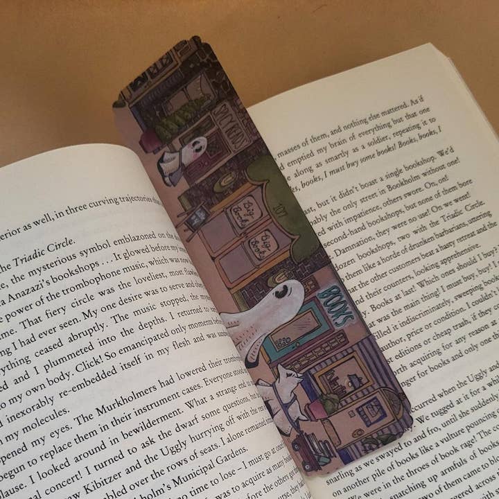 Traditional Bookmark--Swoopy Shopping the Book Street for wholesale by LostInWonderArt