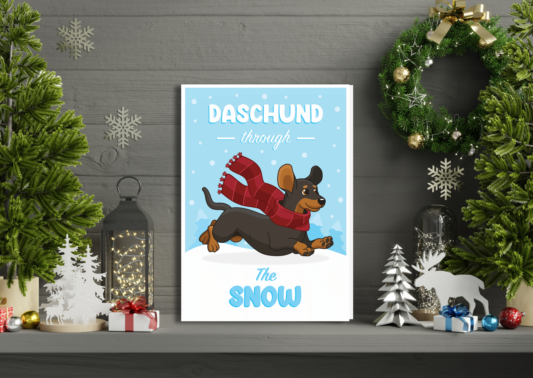 Sarah's Simulacrum - Wholesale Christmas Card - Daschund Through The Snow1