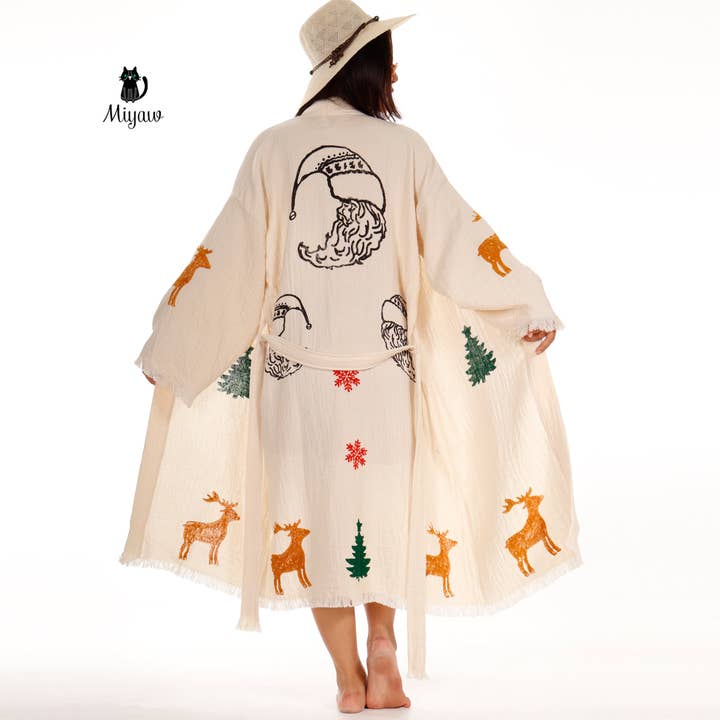 Beige Christmas Tree Santa Kimono Robe – Gift for 2025 Holidays for wholesale on Faire9