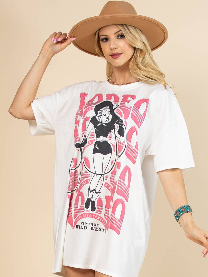 AV1202-MICA VINTAGE RODEO GRAPHIC T-SHIRT DRESS for wholesale by Avery